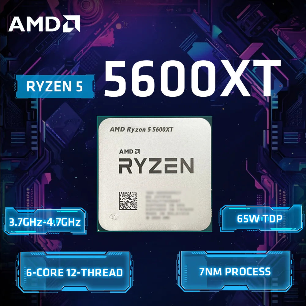 AMD Ryzen 5 5600XT R5 5600XT Desktop CPU Processor 6-Core 12-Thread 3.5GHz Boost 4.6GHz 32MB L3 Cache AM4 Socket 65W Gaming Proc