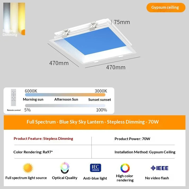 Modern Minimalist Recessed LED Sky Ceiling Light Sky Blue Simulation Sunlike Daylight Lamp for Kitchen Bathroom Home Decor