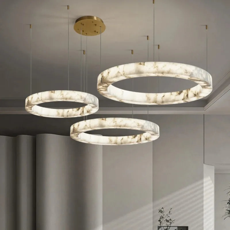 Imitation Marble Pendant Light Circular Resin Pendant Lamp for Living Room Bedroom Hanging Indoor Lighting Fixture Home Decor