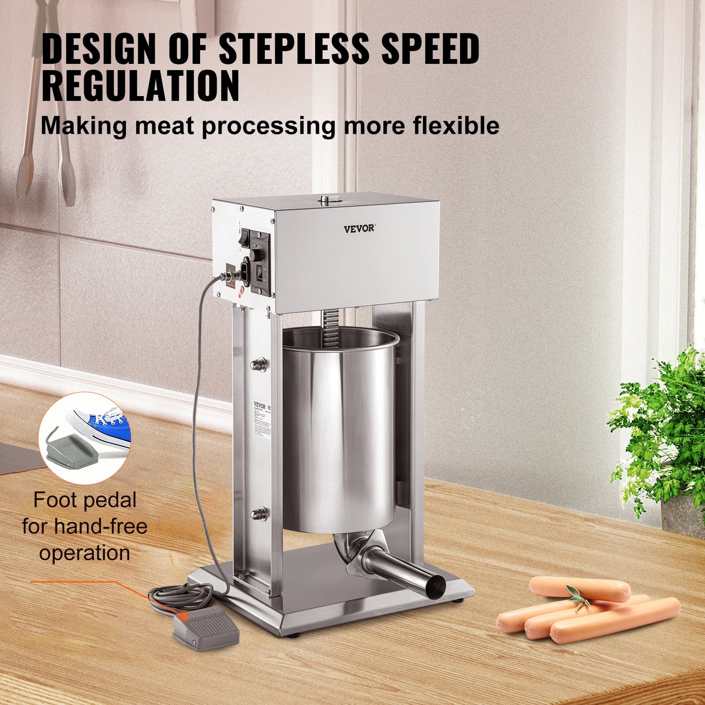 SucceBuy 10L/15L Electric Sausage Stuffer Stainless Steel Making Sausage Machine Commercial Grade with 4 Filling Funnel for Home