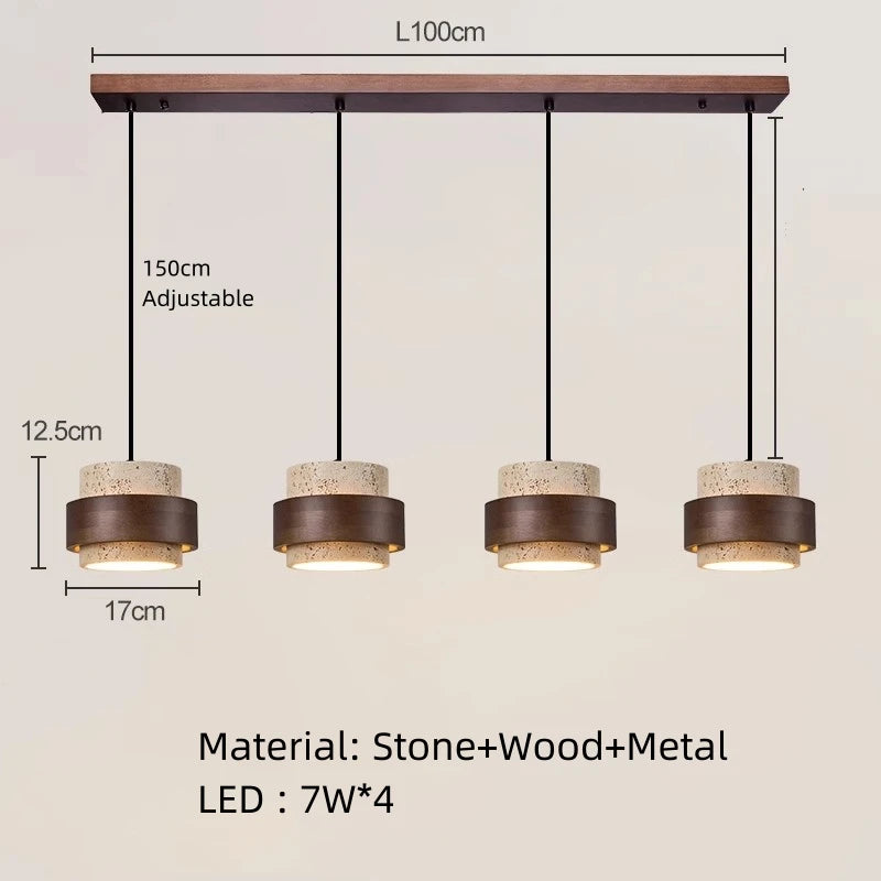 Modern Minimalist Wood LED Pendant Lamp Dining Room Bedroom Chandelier Bedside Natural Stone Indoor Home Decor Hanging Lighting