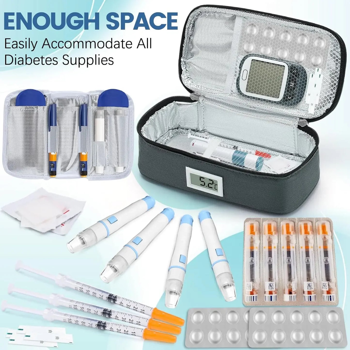 Portable Insulin Cooler Travel Case Diabetic Medicine Small Refrigeration Box With 2 Ice Packs & Digital LED Temperature Display